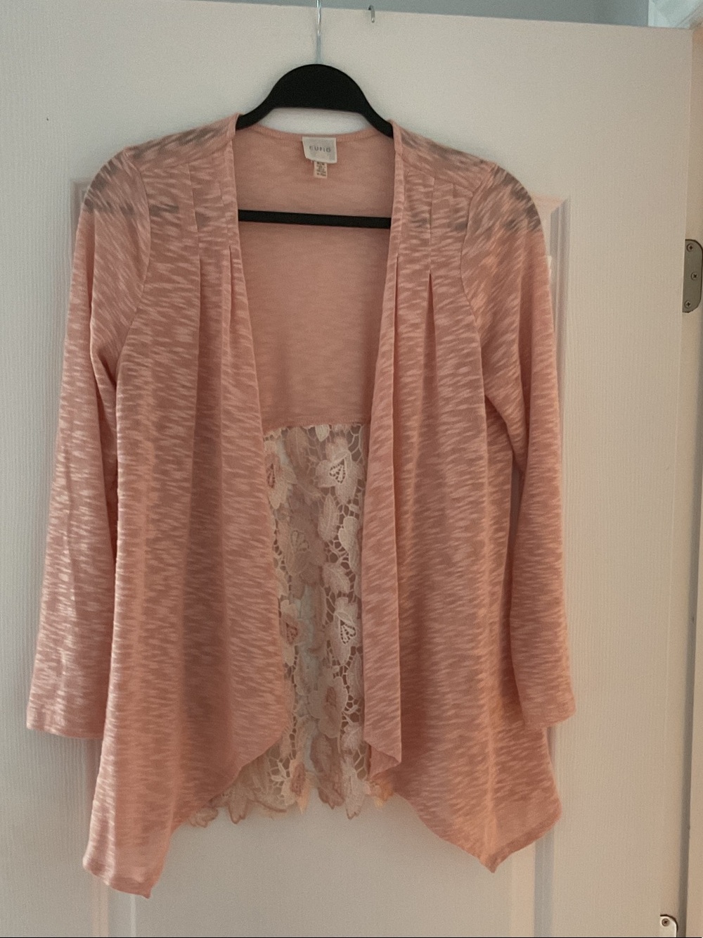 Cupio Blush Lace-Back Open Front Cardigan